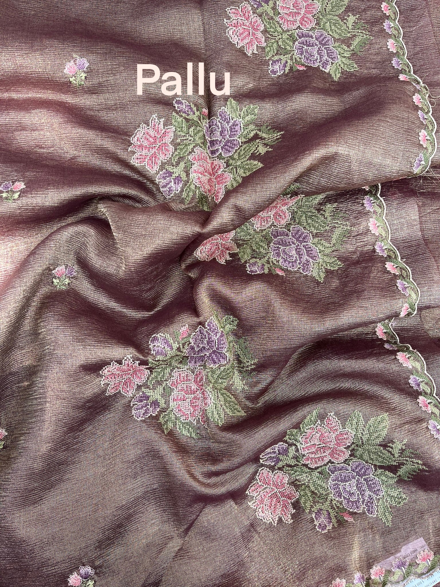 Gold Floral Crushed Tissue Organza Saree